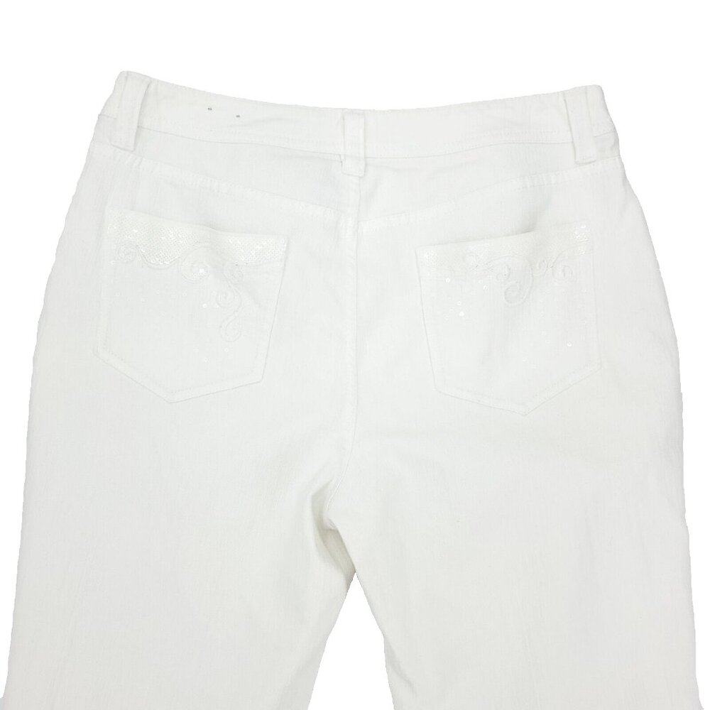 Chicos Platinum Jeans Womens 0.5 (US 6 /S) White Cecile OCP Sequin Strech Capri - Picture 8 of 11